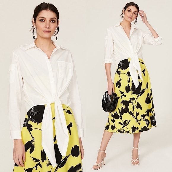OSMAN YOUSEFZADA Tie Front Cargo Long Sleeve Cotton Button Down Cropped Blouse M - Picture 1 of 6
